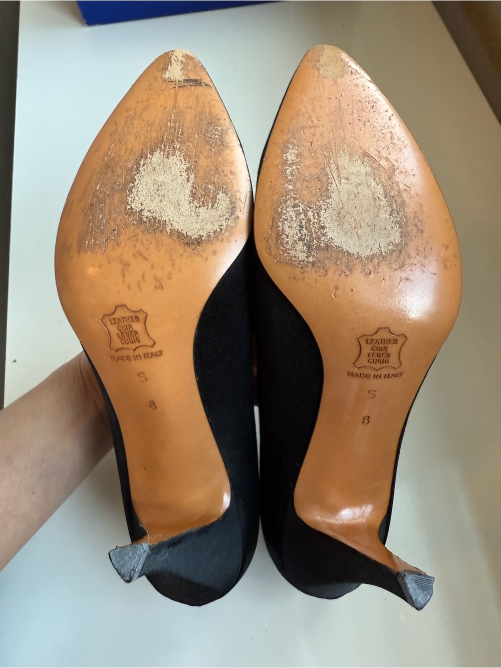 Yves Saint Laurent Black Satin Pumps with Blue and Gold Sequin Medallions - Picture 12 of 13